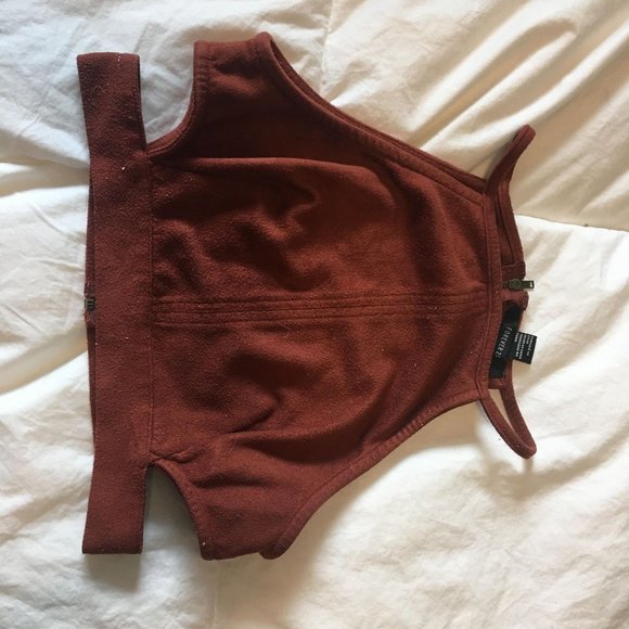 F21 Crop Velvet Brown Cut Out Crop Top Zip Back - Picture 4 of 4